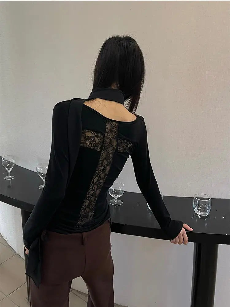 Yedinas Back Cross Hollow Out T-shirt Woman Clothes Long Sleeve Korean Fashion Autumn Tops Slim Tees Female Clothing Y2k T Shirt