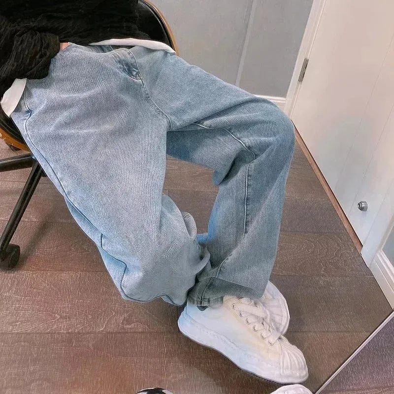 Prints Jeans Men 2023 New Streetwear Baggy Wide Leg Jeans Korean Fashion Drapes Straight Casual Loose Denim Cargo Pants