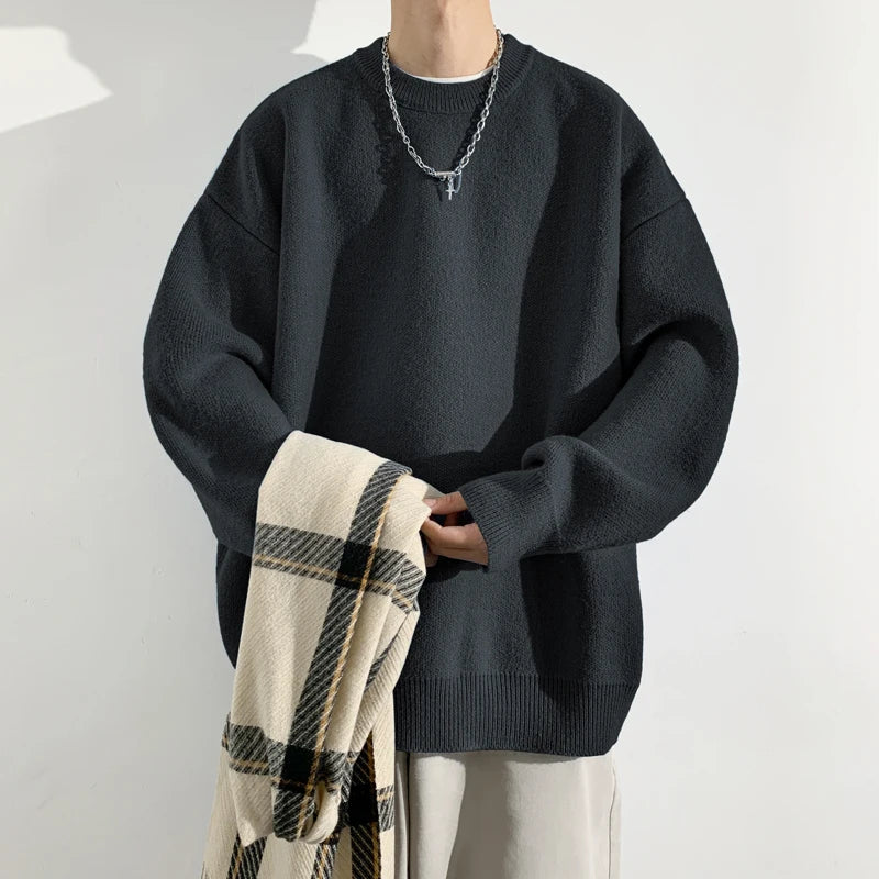 Korean Fashion Sweaters Men Autumn Solid Color Wool Sweaters Slim Fit Men Streetwear Mens Clothes Knitted Sweater Men Pullovers