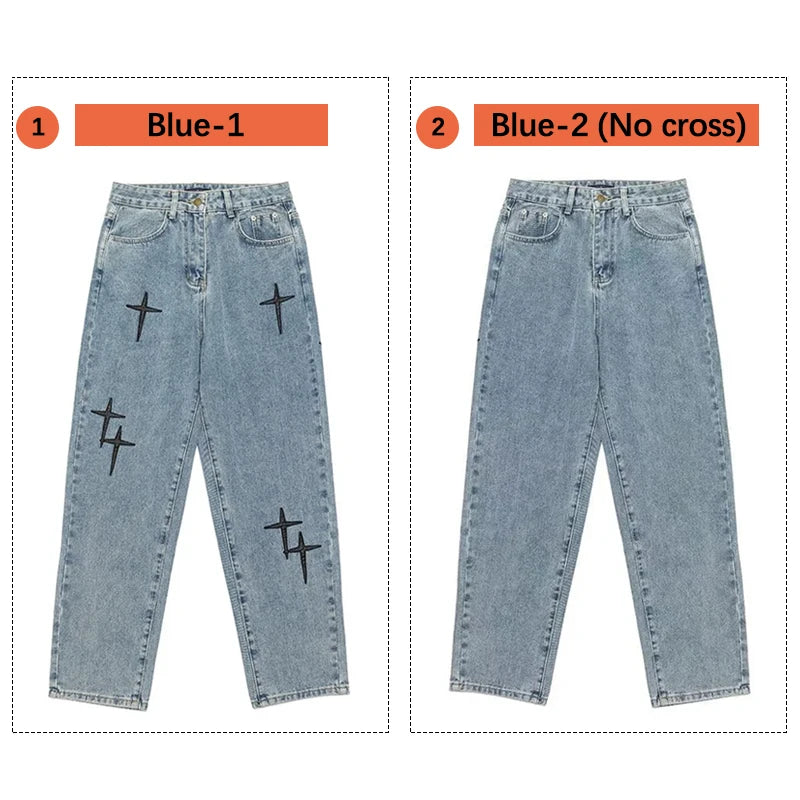 Prints Jeans Men 2023 New Streetwear Baggy Wide Leg Jeans Korean Fashion Drapes Straight Casual Loose Denim Cargo Pants