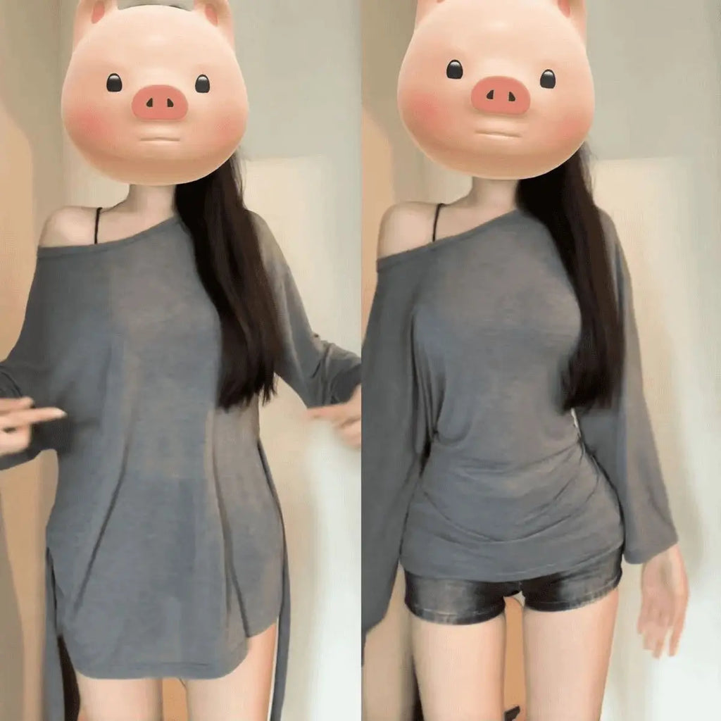 Sexy Thin See Through Long sleeve Oversize T shirt Women Bandage Off shoulder Top Female Basic Long Tees Korean Chic Lady New