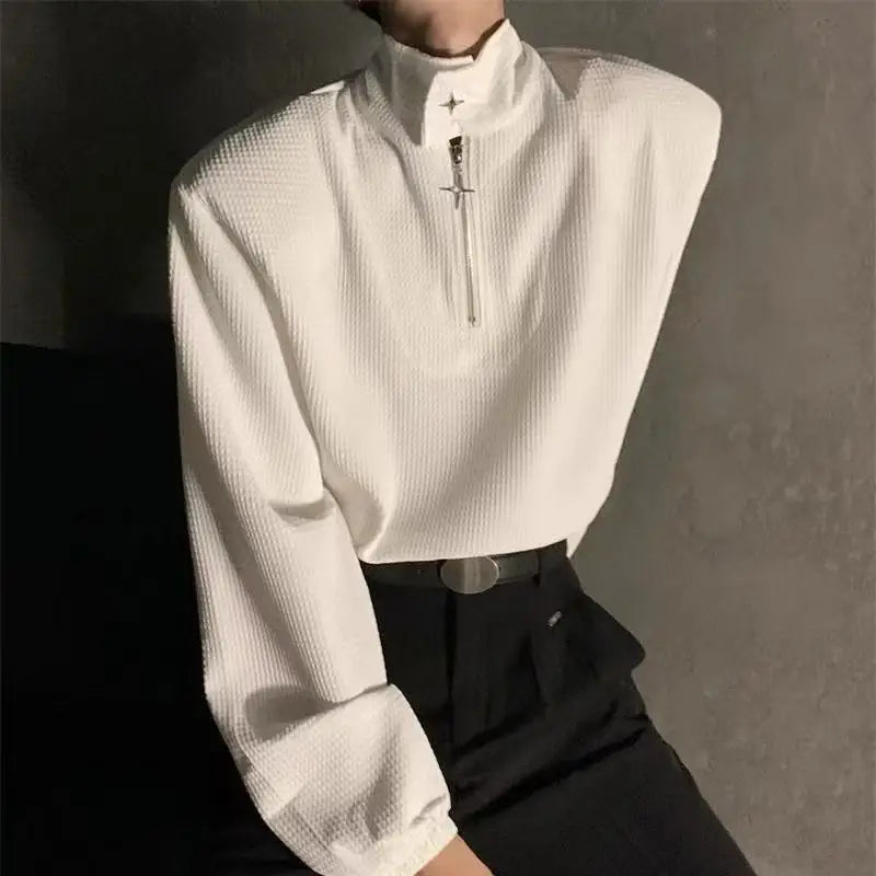 Long Sleeve Zipper Patchwork High Street Hoodies Sweatshirts Spring Autumn New Solid Loose Korean Tops Trend Casual Men Clothes