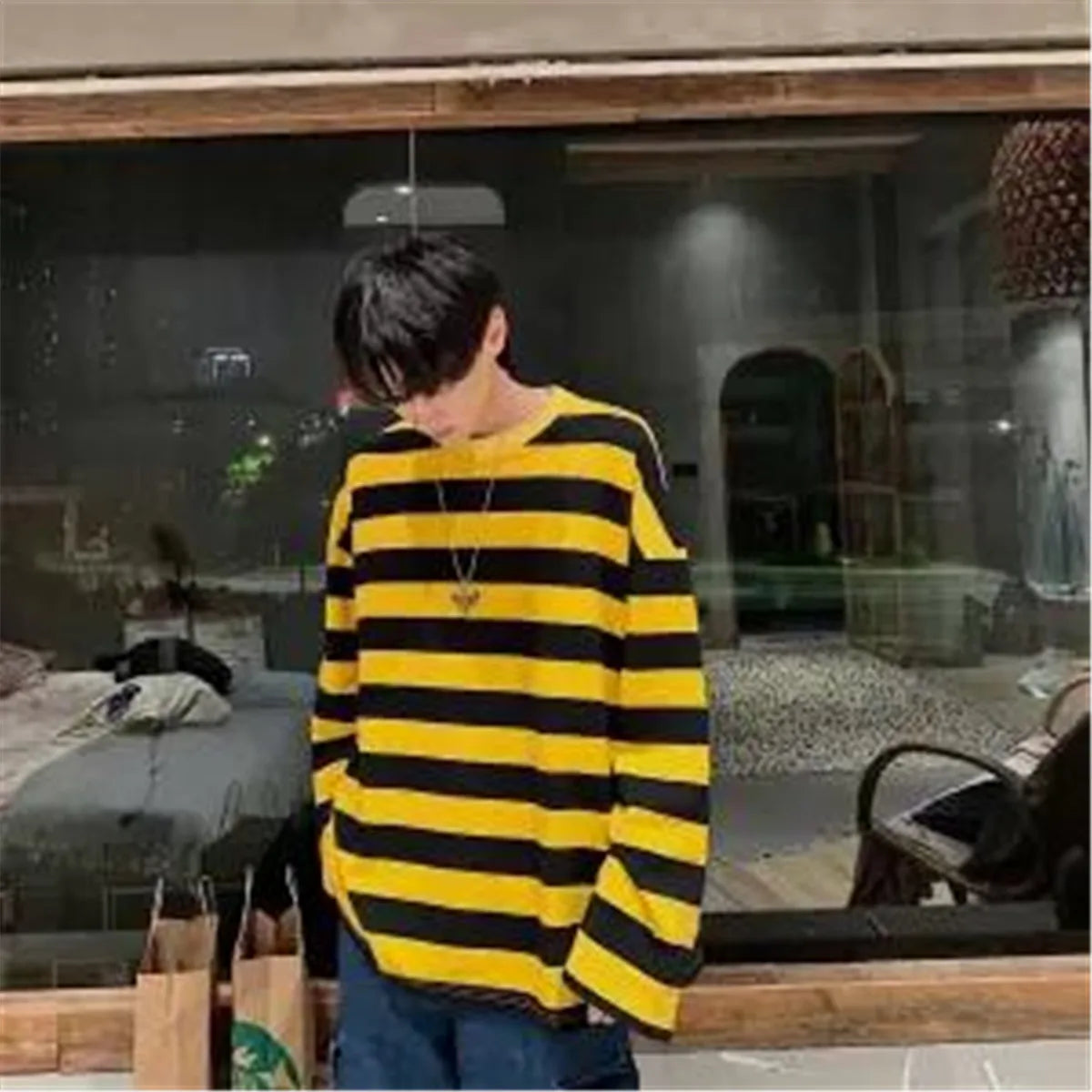 2023 Cool Autumn Fashion Mens Strip T Shirt Korean Hip Hop Casual Tops Women Loose Tops Ulzzang Clothes Males White T Shirts