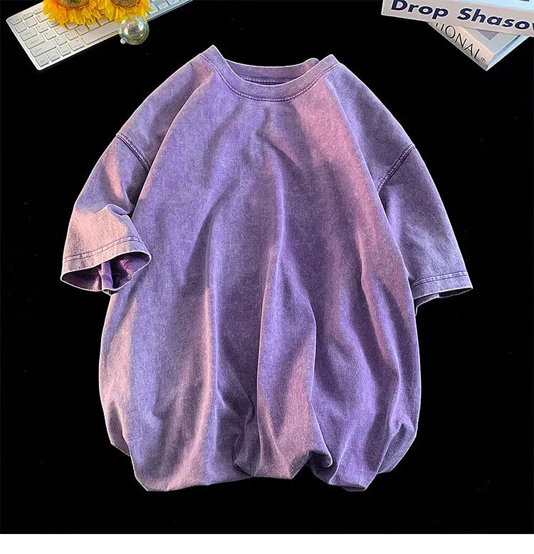 Quality Oversized Acid Washed Y2K T Shirt men Vintage T-shirts Streetwear Mineral Wash Tee Shirts boy Loose Luxury Brand Tops