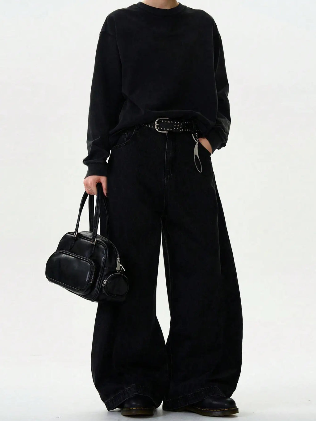 High Streets Autumn Men's Jeans New American Baggy Wide Leg Curved Knife Denim Pants Loose Solid Color Male Trendy Trousers