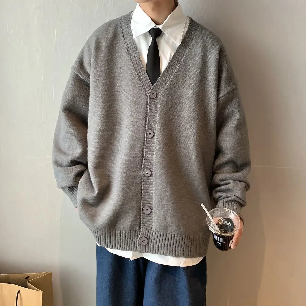 Knitted Sweaters For Men Solid Color White Man Clothes Coat Plain Jacket Cardigan X Korean 2025 Autumn Elegant Comfortable S A