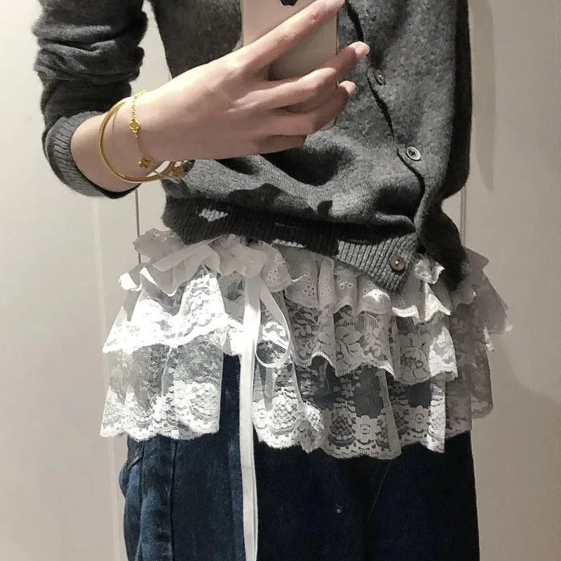 Women Y2K Korean Lace Mini Layered Skirt Streetwear Lace Up Ruffles Harajuku High Waist Pleated Ladies Jupe Skirts Clothes