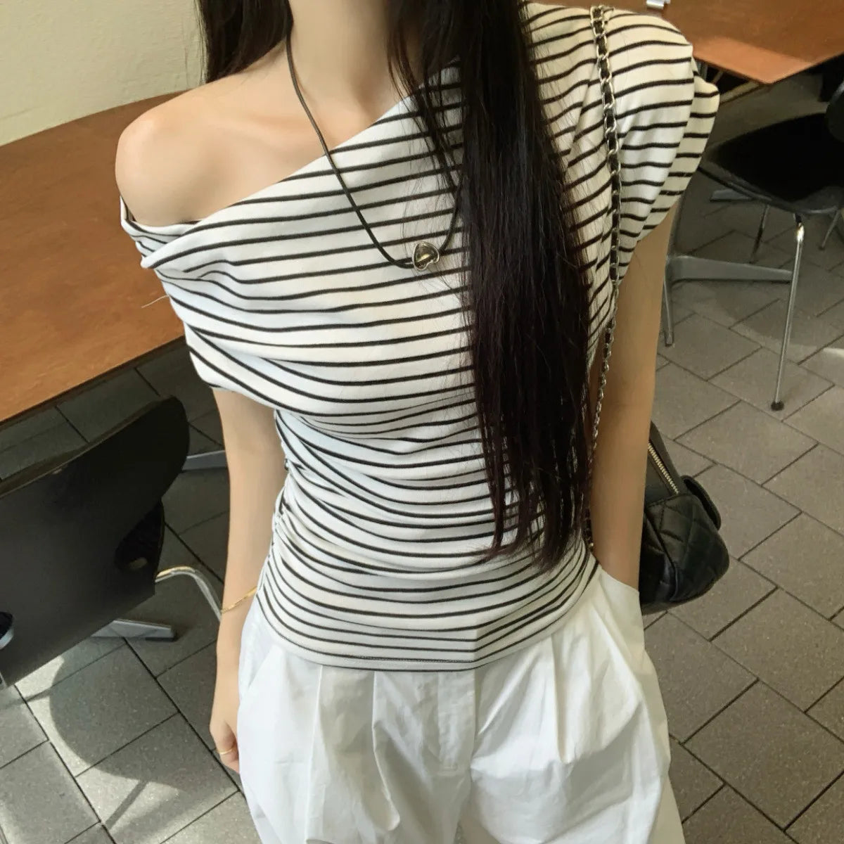 2025 Summer Striped Sexy T-shirt Women Slim Skinny Short Sleeve Y2K Korean Fashion Japanese Tee Shirt Woman Crop Tops Clothes