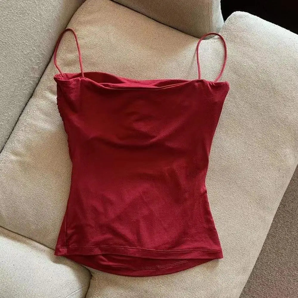 Y2K Sexy Tank Tops Women Spaghetti Strap Crop Top With Bra Bodycon Sleeveless Cami Tube Top Basic Camisole Tees Korean Clothes