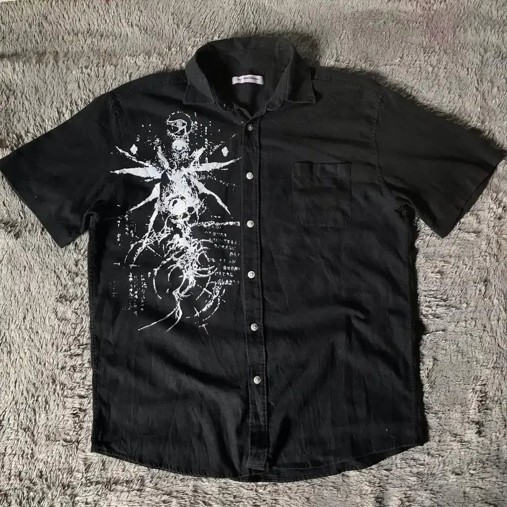 Y2K White Shirt Affliction Retro T Shirt Harajuku Men Skull Holy Writ Letter Printing Tee Fashion Gothic Short Sleeves Tops