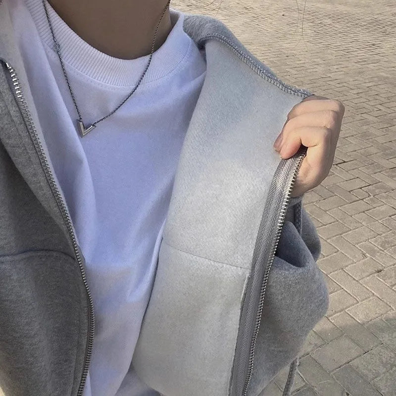 Casual Hood Sweatshirt Women Y2K Zip Up Hoodies Solid Harajuku Long Sleeve Shirt Oversized Crop Tops Female Loose Jackets Coat