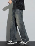 Cotton Baggy Men Wide Leg Jeans Retro Loose Streetwear Fashion Korean Straight Washed Denim Trousers High Quality Brand Clothes