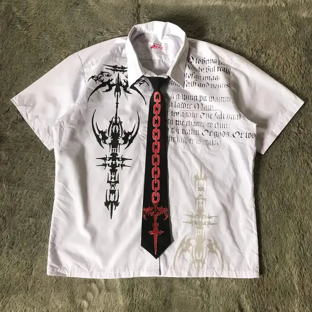 Y2K White Shirt Affliction Retro T Shirt Harajuku Men Skull Holy Writ Letter Printing Tee Fashion Gothic Short Sleeves Tops