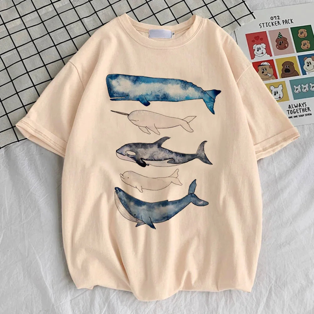 Whales girl Grunge kawaii Graphic Retro Gothic korean clothes shirt Pastel korean clothes Classic Breathable Colorful Vintage