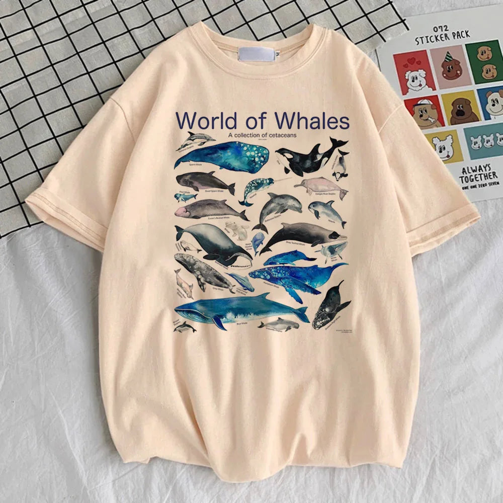 Whales girl Grunge kawaii Graphic Retro Gothic korean clothes shirt Pastel korean clothes Classic Breathable Colorful Vintage