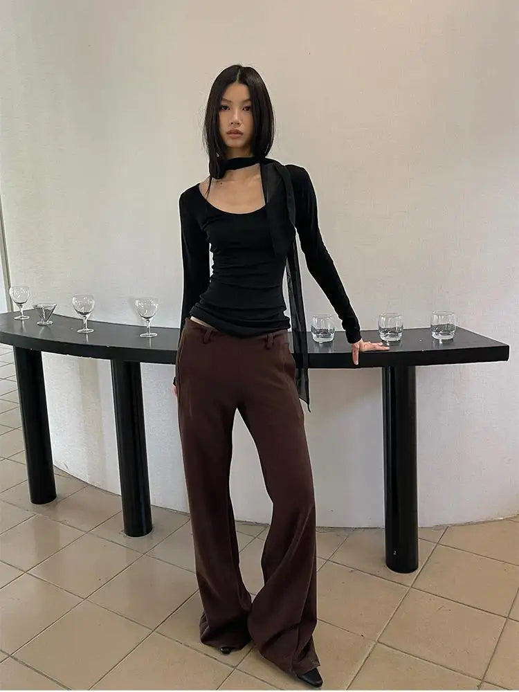 Yedinas Back Cross Hollow Out T-shirt Woman Clothes Long Sleeve Korean Fashion Autumn Tops Slim Tees Female Clothing Y2k T Shirt