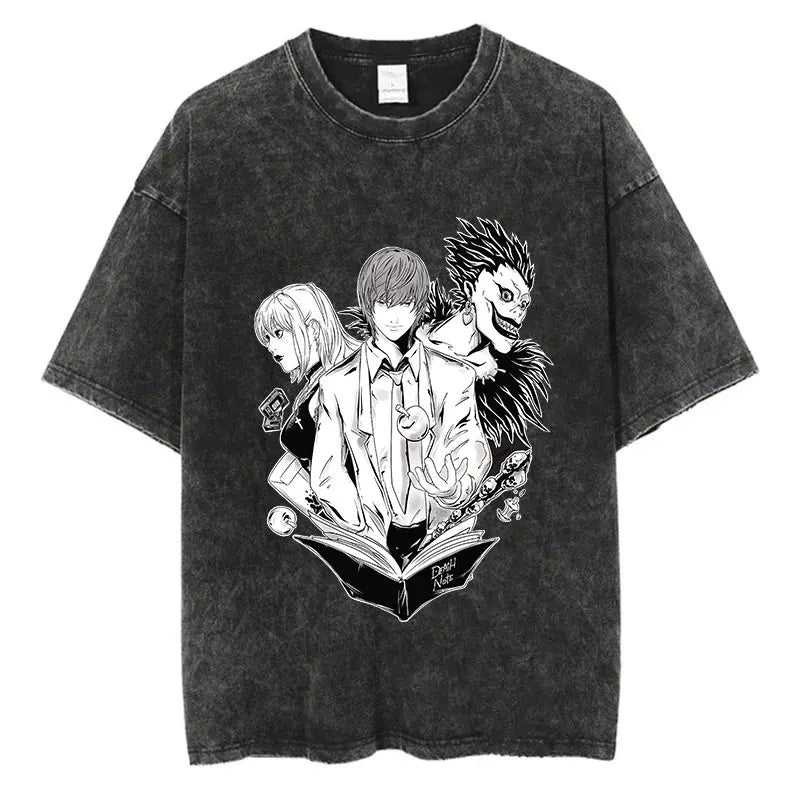 Harajuku Vintage Washed T Shirts Death Note Anime Graphic Printing T Shirt Oversize Cotton Fashion Streetwear Unisex Top Tee