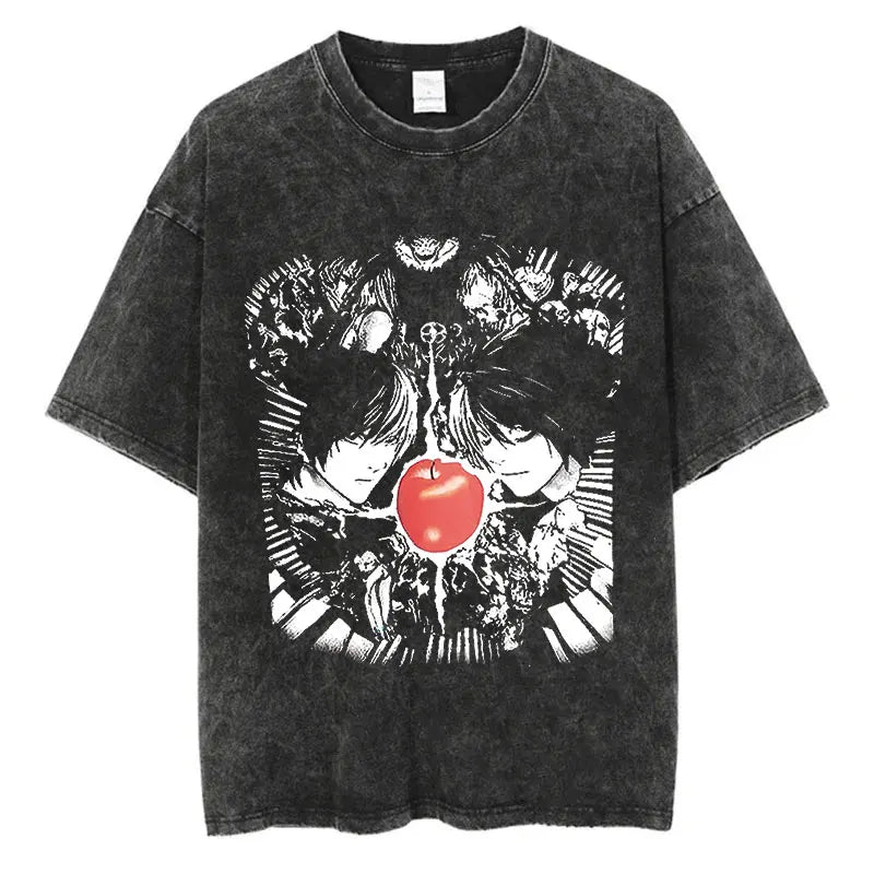 Harajuku Vintage Washed T Shirts Death Note Anime Graphic Printing T Shirt Oversize Cotton Fashion Streetwear Unisex Top Tee