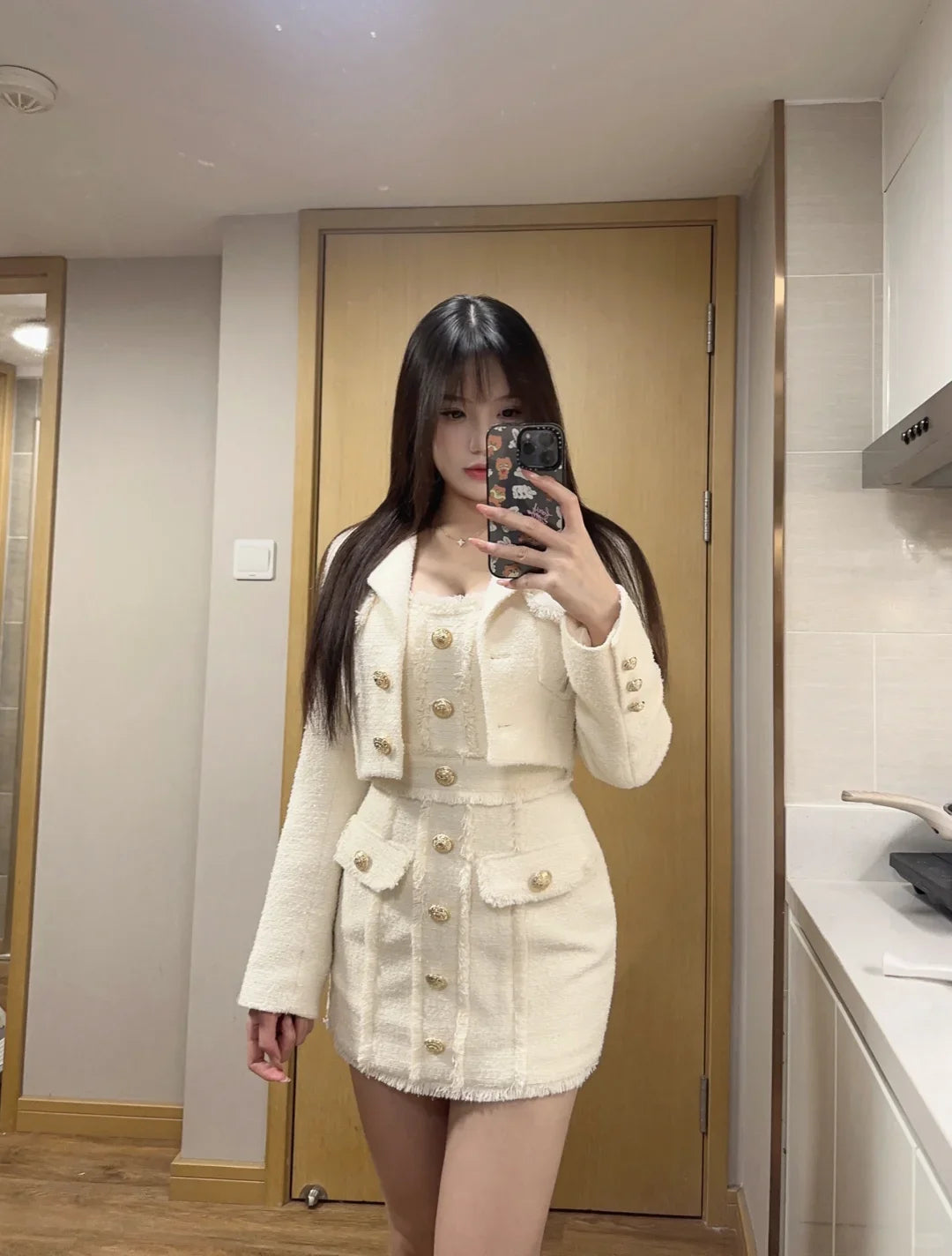 Autumn French Vintage Elegant Woman 2 Piece Set Tassel Design Coat+ High Waist Casual Dress Female Chic Korean Popular Clothes