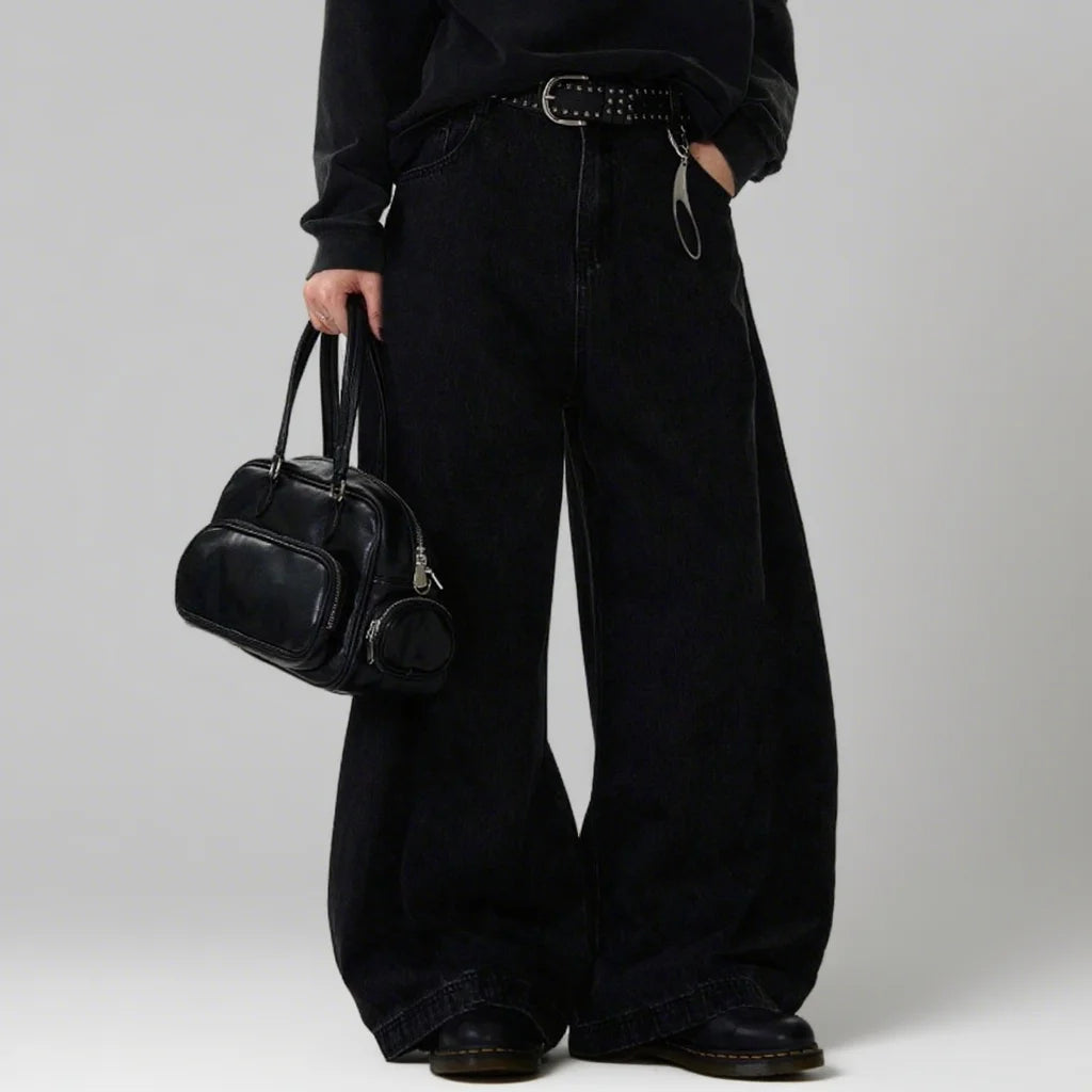 High Streets Autumn Men's Jeans New American Baggy Wide Leg Curved Knife Denim Pants Loose Solid Color Male Trendy Trousers