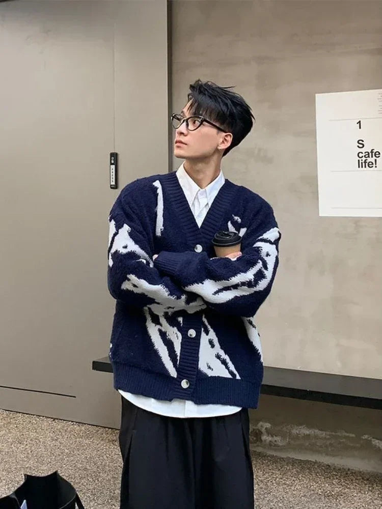 Man Clothes Graphic Jacket Cardigan Knitted Sweaters for Men Coat Maletry Y2k Streetwear Plus Size Tops 90s Vintage Loose Fit