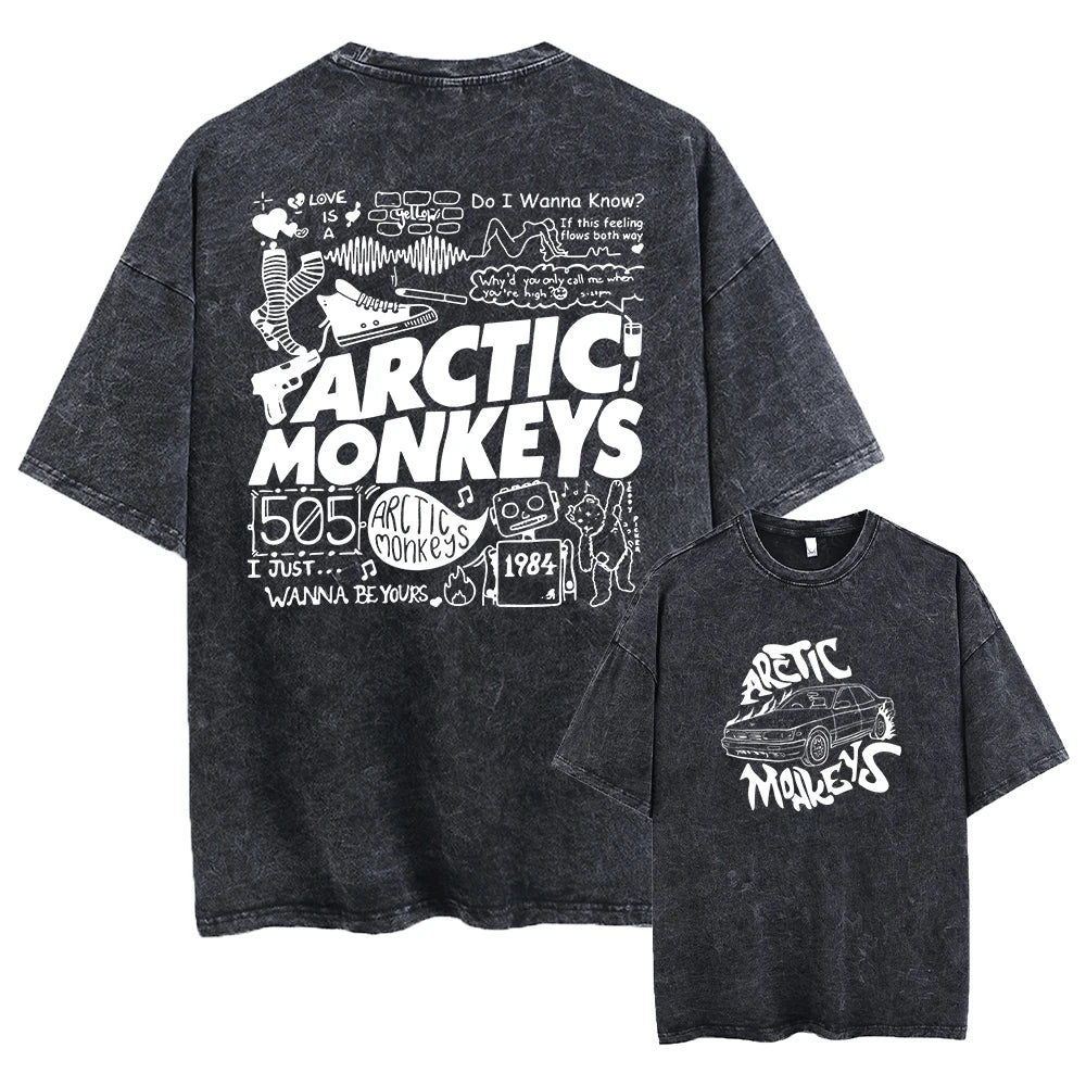 Retro Rock Arctic Monkeys Music Album Graphic T-Shrit Men's Vintage Washed Oversized Short Sleeve T Shirt Y2k Hip Hop Streetwear