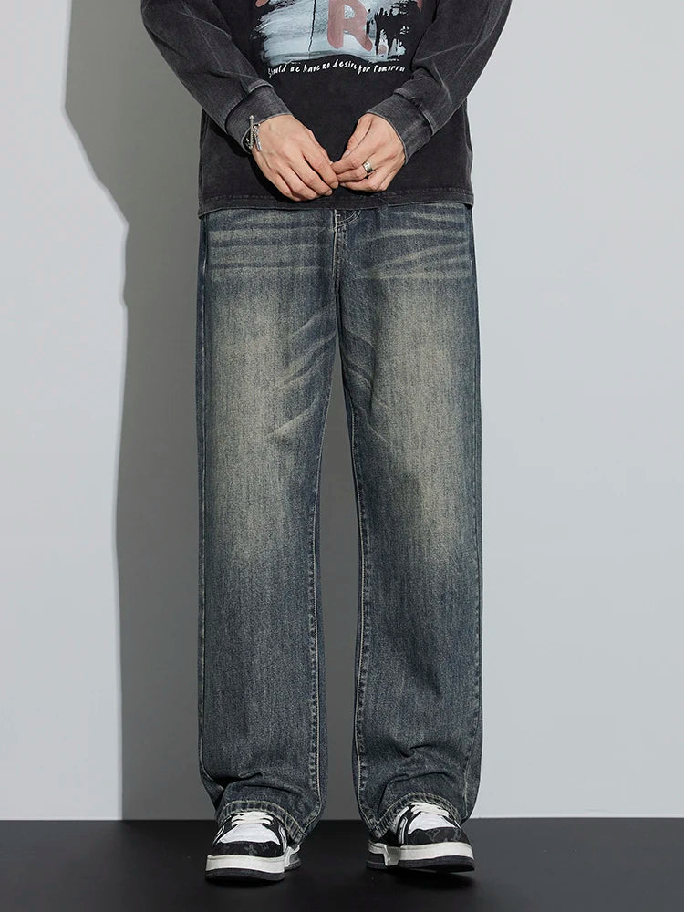 Cotton Baggy Men Wide Leg Jeans Retro Loose Streetwear Fashion Korean Straight Washed Denim Trousers High Quality Brand Clothes