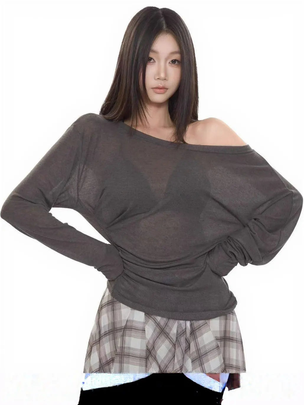 Sexy Thin See Through Long sleeve Oversize T shirt Women Bandage Off shoulder Top Female Basic Long Tees Korean Chic Lady New