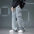 Autumn New Wide Leg Washing Jean Pants Men Trousers Neutral Solid Color Loose Casual Fashion Pocket Cargo Pants Big Size 8xl