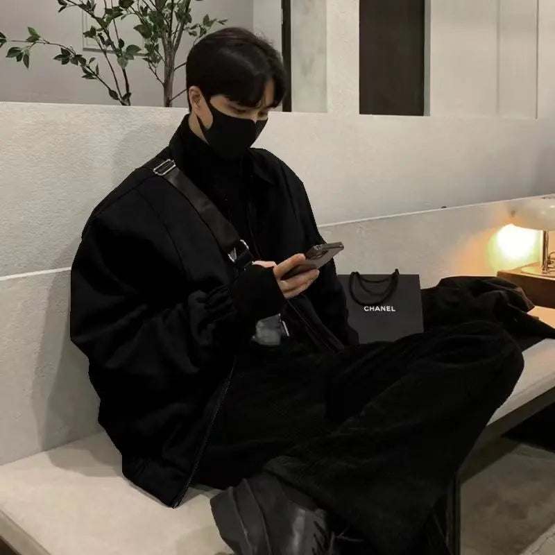 Men's Jacket Suede Vintage High Street Lightweight Jacket Long Sleve Outerwear Spring Autumn Fashion Streetwear Coat Man Clothes