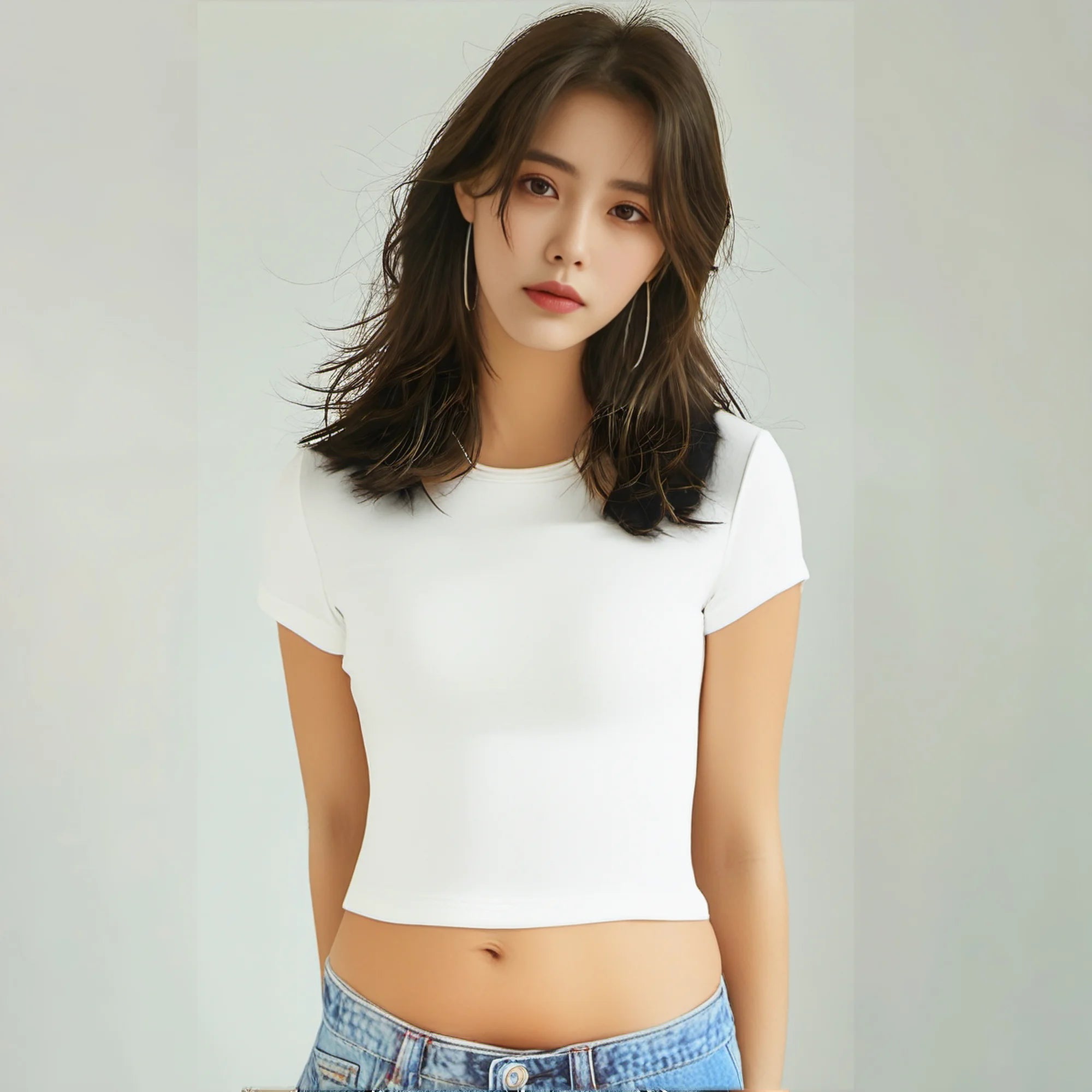 4 pieces Solid color basic short sleeved tight fitting T-shirt for women's casual summer minimalist women's style top O-neck