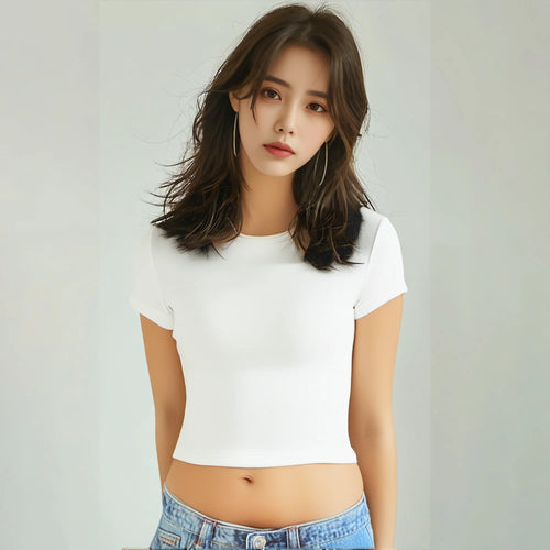 4 pieces Solid color basic short sleeved tight fitting T-shirt for women's casual summer minimalist women's style top O-neck