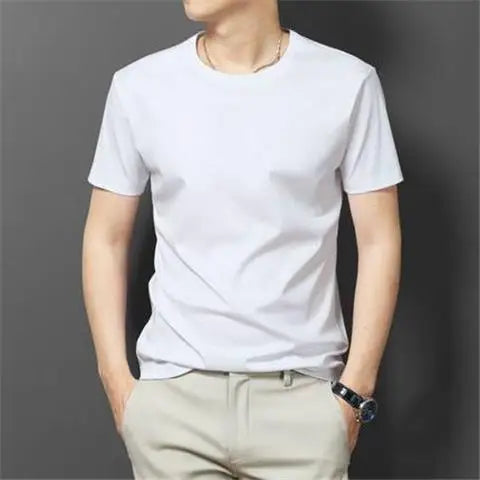 Oversize 5XL Men's Summer Clothes 2023 Ice Silk T-Shirt Soft Loose Short-Sleeve Korean Round Neck Solid Color Base Shirt