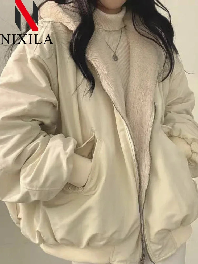 New in Jackets for Women Thick Warm Parkas Oversized Double Sided Hooded Korean Fashion Casual Loose Zip Up Coat Female Clothes