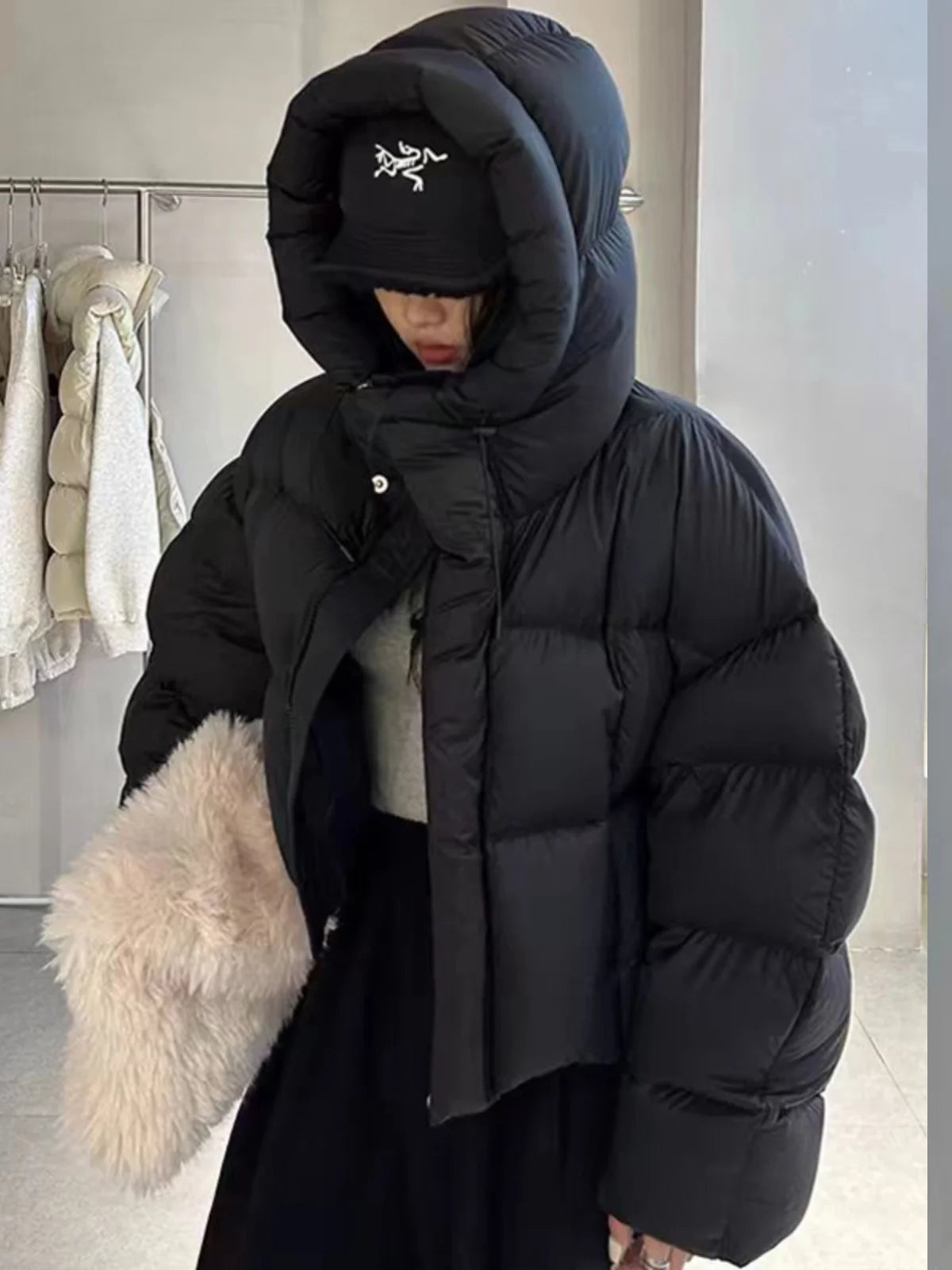 Faionable ort Cotton Jaet Women's Winter Clothes Sli American Bread Sle Coat with Hood Korean Version Loose Fit