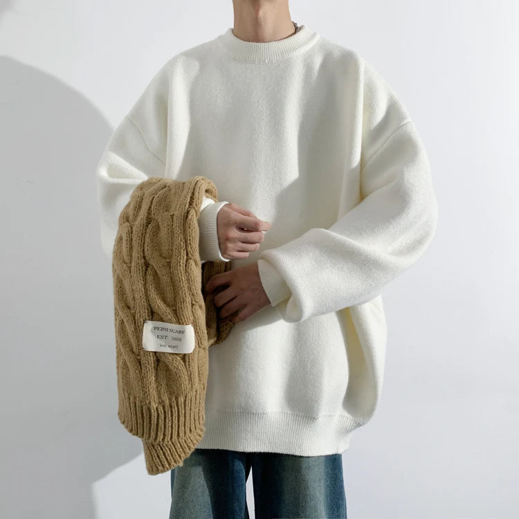 Korean Fashion Sweaters Men Autumn Solid Color Wool Sweaters Slim Fit Men Streetwear Mens Clothes Knitted Sweater Men Pullovers