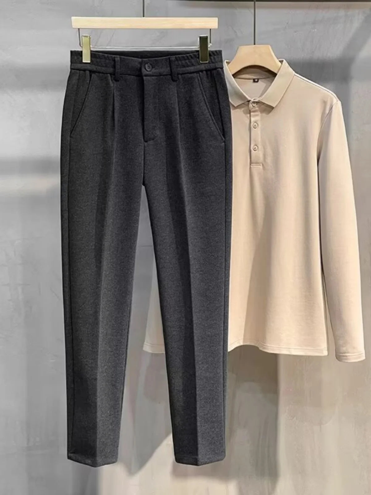 Men's Woolen Straight Leg Pants Autumn Winter Thiened Casual Long Trousers Faionable Korean Sle Nine Points Pants