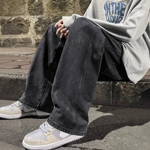 2024 New Streetwear Loose Jeans Men Korean Style Fashion Loose Straight Wide Leg Pants Men's Brand Clothing Black Light Blue