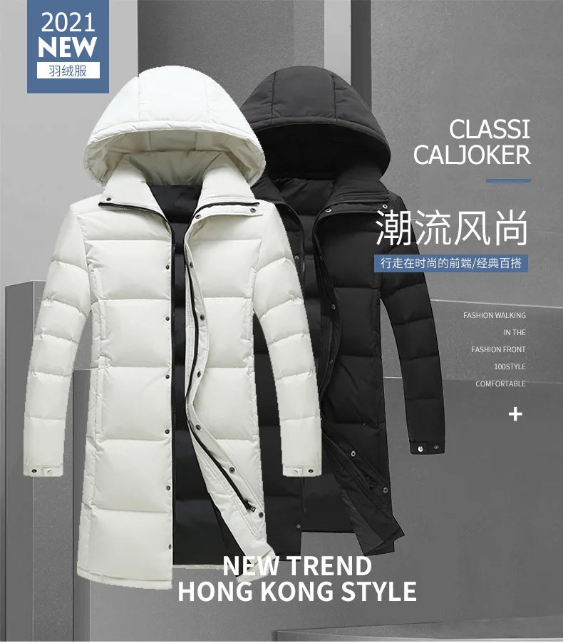 New Winter Fashion Youth Middle and Long Clothes Men'S Korean Version Popular Bread Down Cotton Thickened Warm Coat Boy