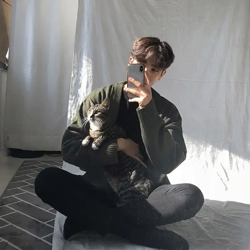 Knitted Sweaters For Men Solid Color White Man Clothes Coat Plain Jacket Cardigan X Korean 2025 Autumn Elegant Comfortable S A