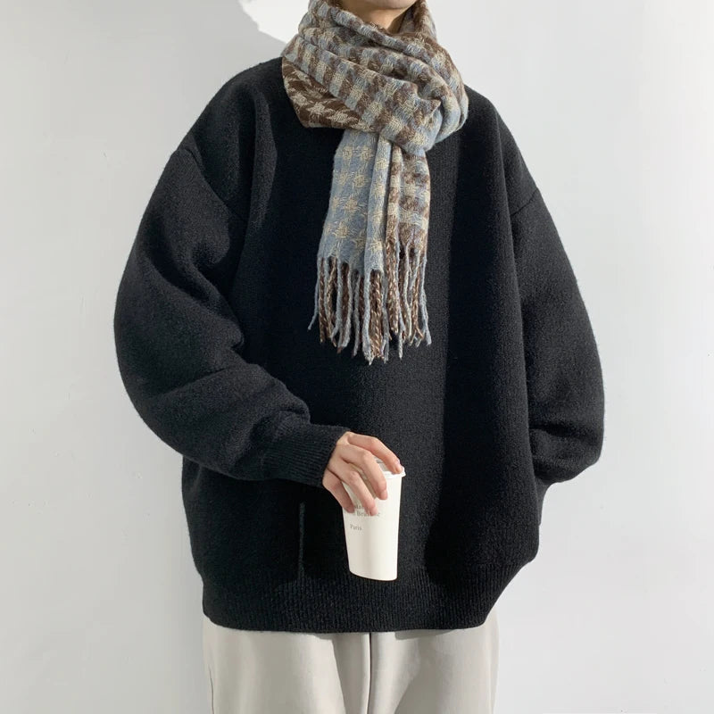 Korean Fashion Sweaters Men Autumn Solid Color Wool Sweaters Slim Fit Men Streetwear Mens Clothes Knitted Sweater Men Pullovers