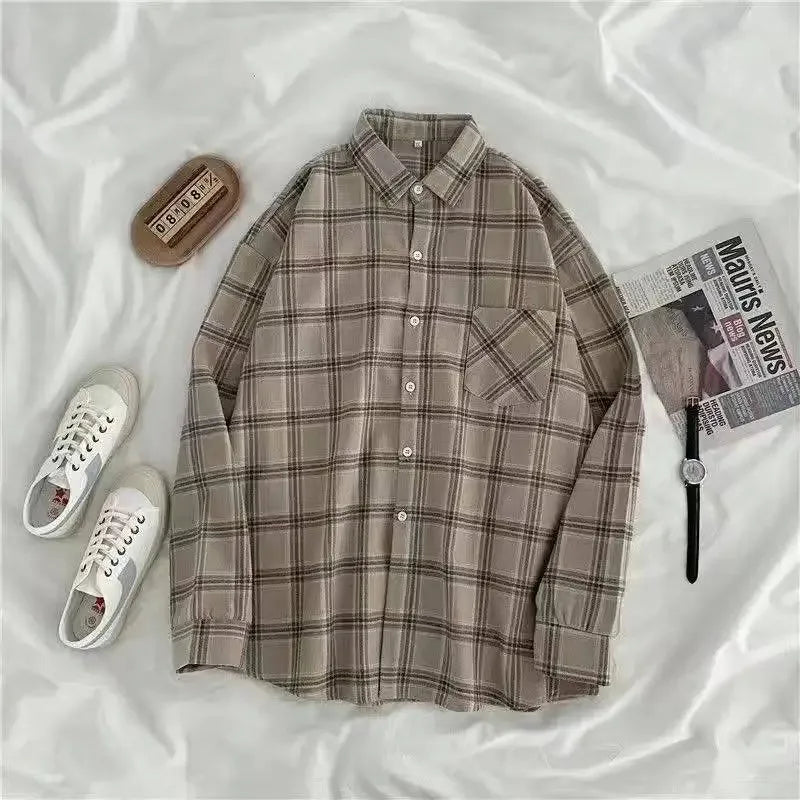 Vintage Plaid Shirts Women Autumn Long Sleeve Oversize Button Up Shirt Korean Fashion Casual Fall Outwear Tops Blusas Mujer
