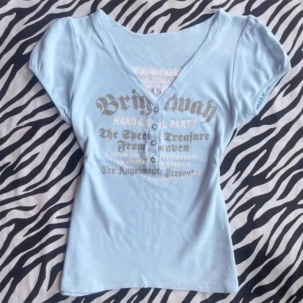 2025 Ropa Mujer T-Shirts Women Clothes Short Sleeve Lace O-neck Sweet Tees Fashion Casual Summer Tshirt Korean Camisetas Kawaii