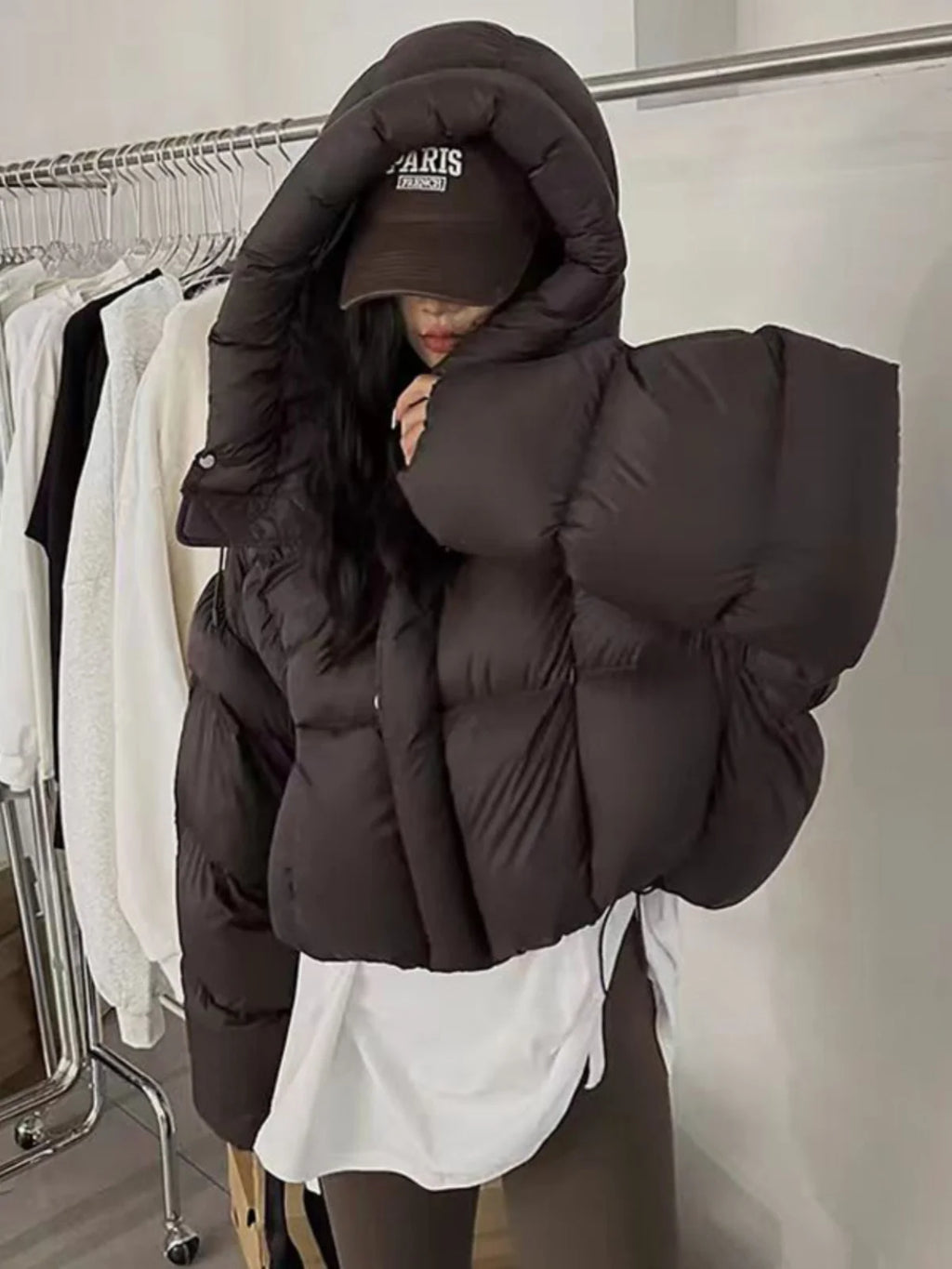 Faionable ort Cotton Jaet Women's Winter Clothes Sli American Bread Sle Coat with Hood Korean Version Loose Fit