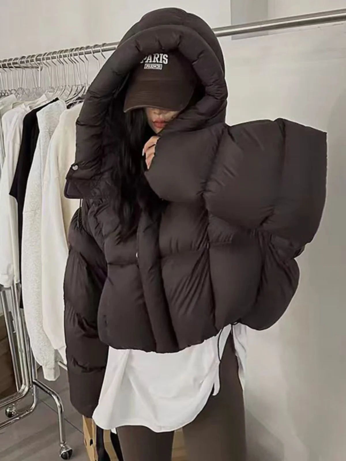 Faionable ort Cotton Jaet Women's Winter Clothes Sli American Bread Sle Coat with Hood Korean Version Loose Fit