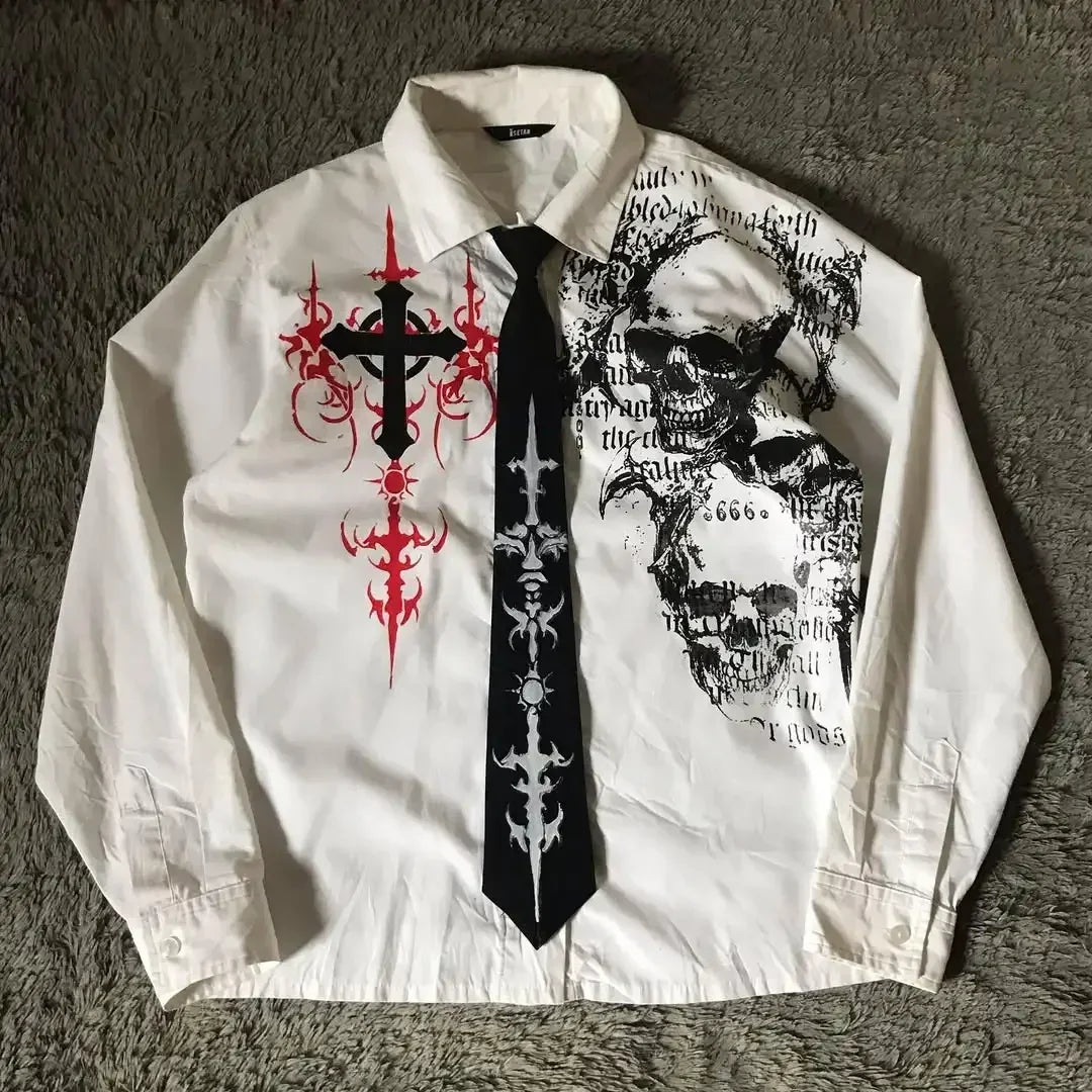Y2K White Shirt Affliction Retro T Shirt Harajuku Men Skull Holy Writ Letter Printing Tee Fashion Gothic Short Sleeves Tops