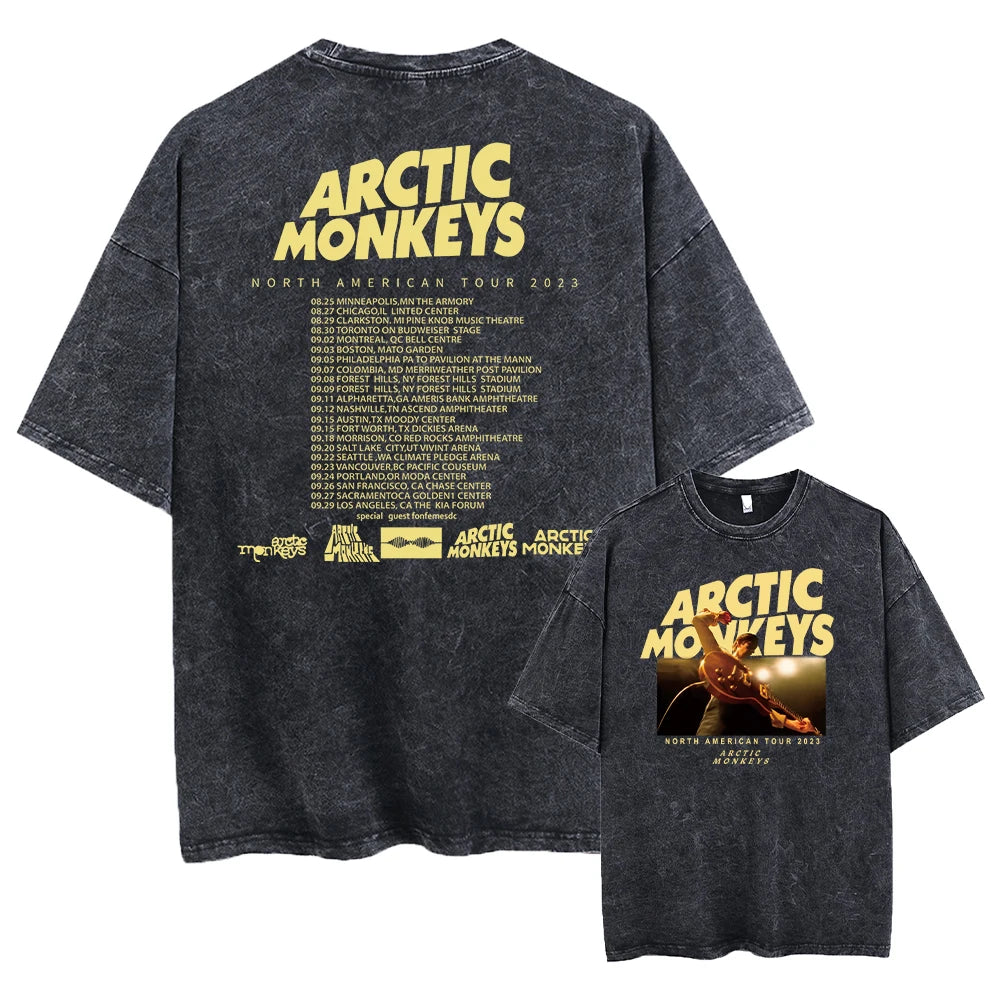 Retro Rock Arctic Monkeys Music Album Graphic T-Shrit Men's Vintage Washed Oversized Short Sleeve T Shirt Y2k Hip Hop Streetwear