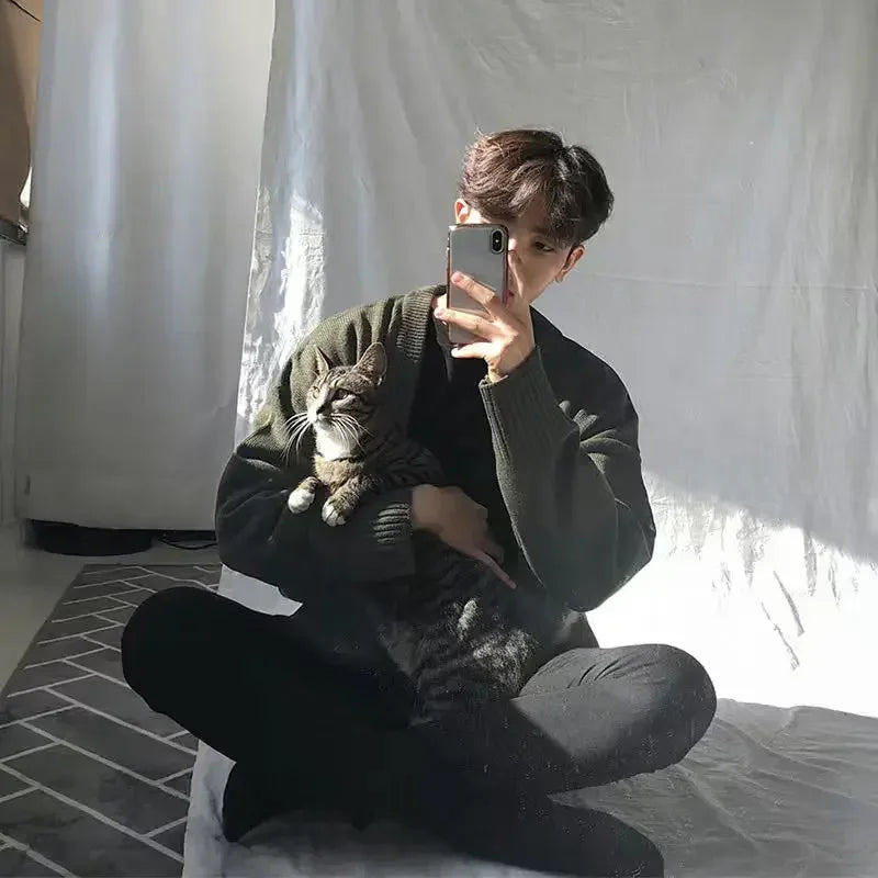 Knitted Sweaters For Men Solid Color White Man Clothes Coat Plain Jacket Cardigan X Korean 2025 Autumn Elegant Comfortable S A