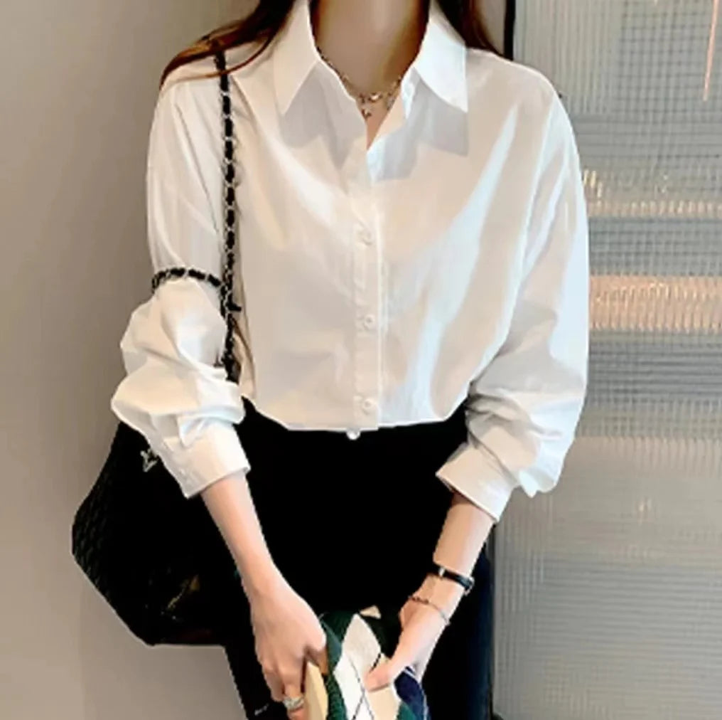 White Blouse Ladies' 2023 Autumn's new Korean-style Long-sleeved Casual Office Lady Shirt Loose Women Clothes Top Simple Shirts