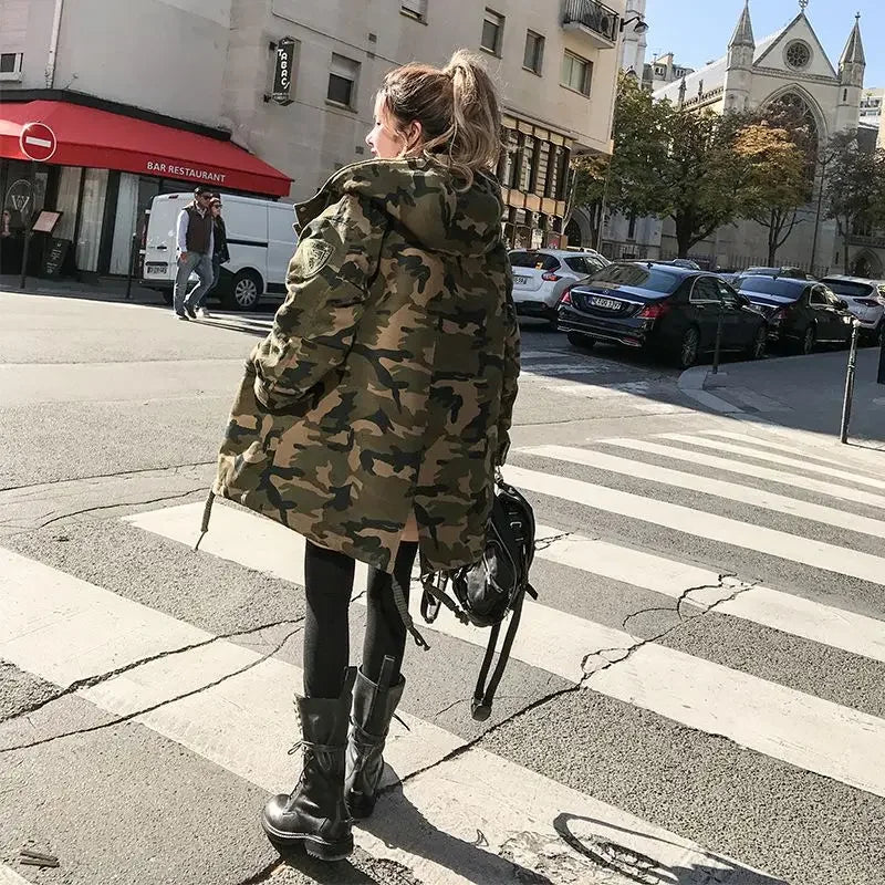 Winter Camouflage Cotton Parkas for Women Thickened Long Style Unisex Fashion Korean Version Cargo Cotton Padded Coat Clothes